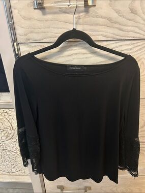 Ivanka Trump Black Lace-Trim Long Sleeve Top